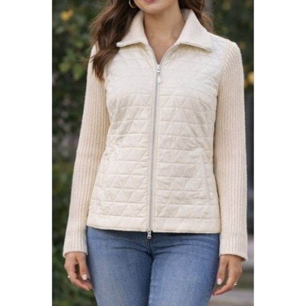 Outfit JPR Women Cream Quilted Mixed Media Knit Wool Blend Zip Jacket‎ Small
